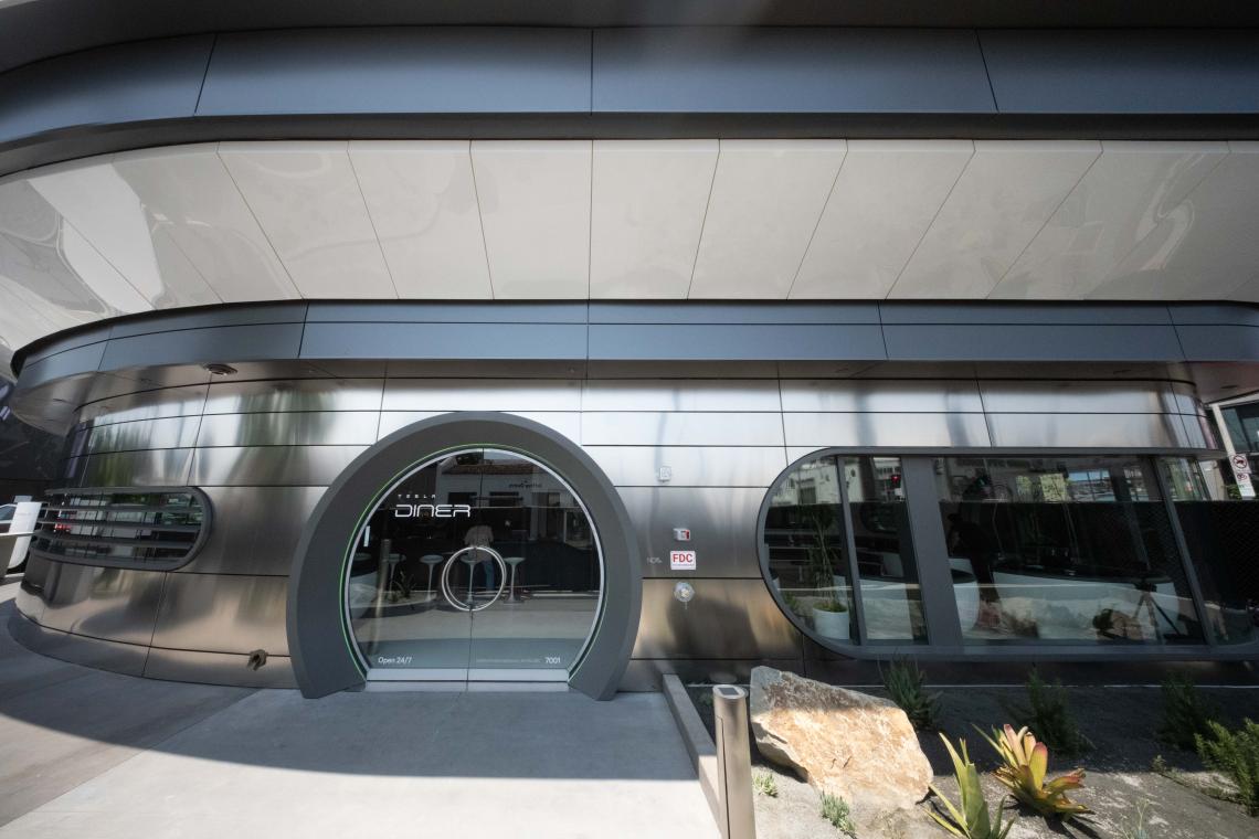 Tesla's retro futuristic diner completed at 7001 W. Santa Monica