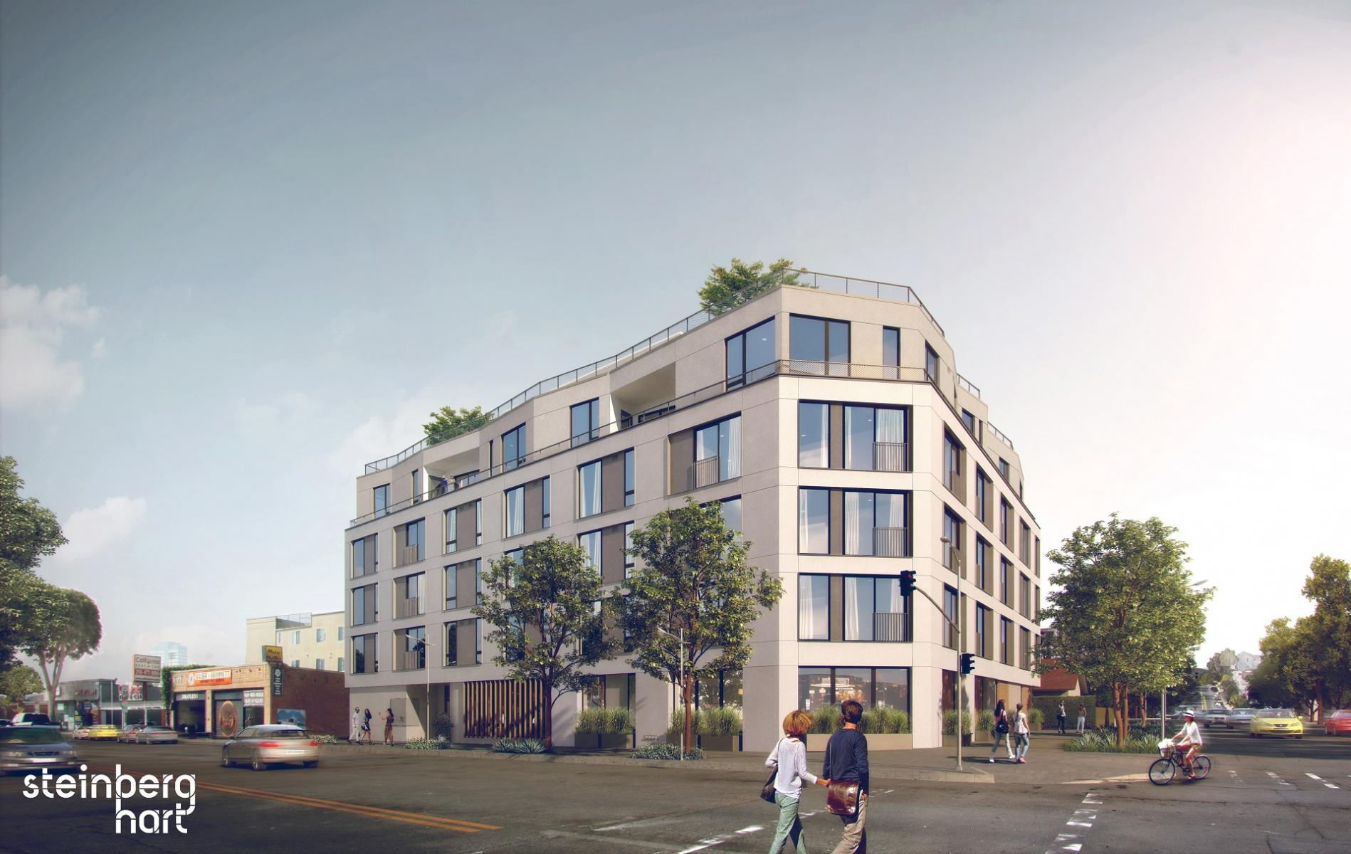 Mixed-use apartment building fully framed at 11701 W Santa