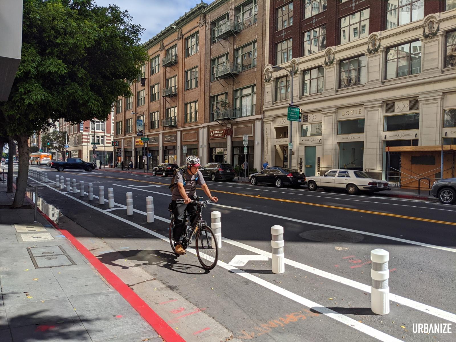 Protected Bike Lanes Installed on 7th Street | Urbanize LA