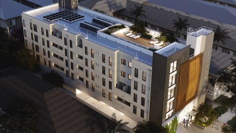 Rendering of modular apartment complex at 6559 Brynhurst Avenue