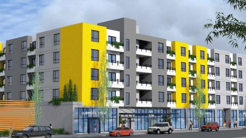 View of the proposed apartment building at 1218 W Manchester Avenue in Vermont Knolls