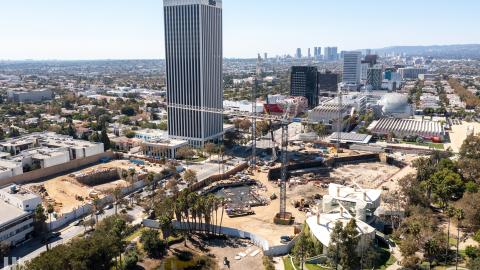 Aerial view of the LACMA site looking southwest