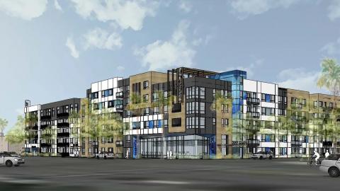 Rendering of 178-unit apartment complex at 2055 Main Street