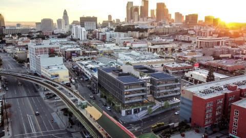 Aerial view of 843 N Spring Street looking south from above Chinatown Station