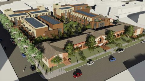 Aerial rendering from El Centro Street and Diamond Avenue