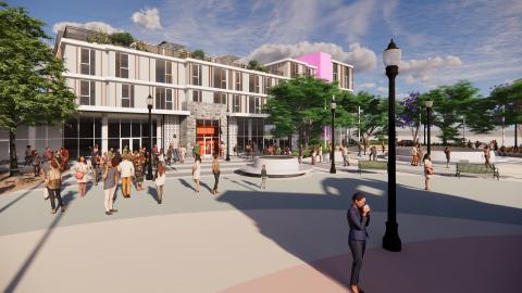 Rendering of the Lucha Reyes apartments from Mariachi Plaza