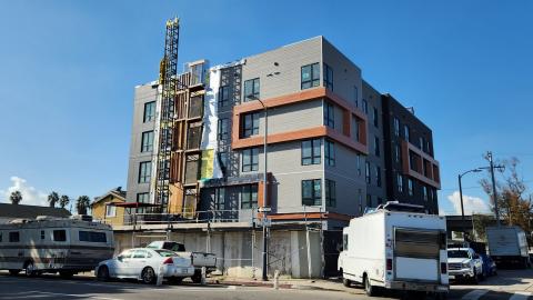 Construction of the Asante apartments, viewed from Broadway looking southwest