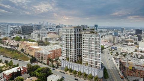 Aerial view of Franklin & Cahuenga project looking south