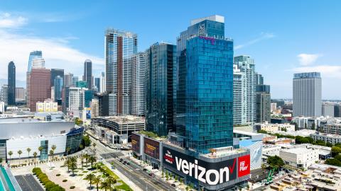 Aerial view of the AC and Moxy Hotel tower looking northeast