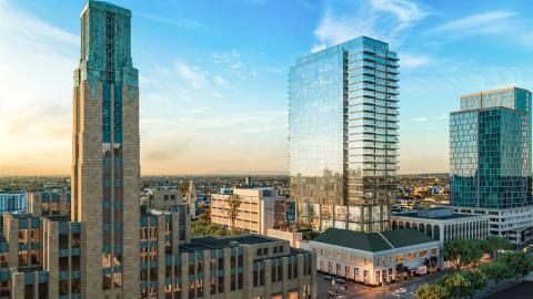 Aerial view of 3100 Wilshire Boulevard looking southwest