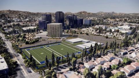 Rendering of temporary training facility in Warner Center