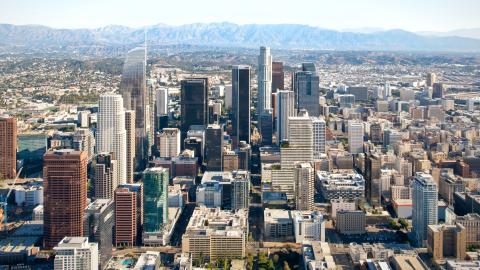 Aerial view of 8th Grand and Hope looking north