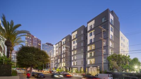 View of the Ingraham Apartments looking southeast toward Downtown