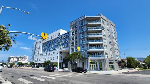 View of The Parker looking northwest from Pico Boulevard