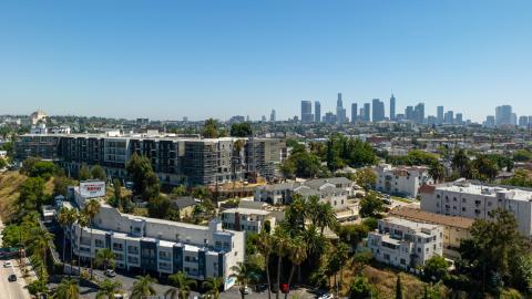 Aerial view looking east