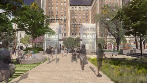 Rendering of Phase 1A of Pershing Square makeover