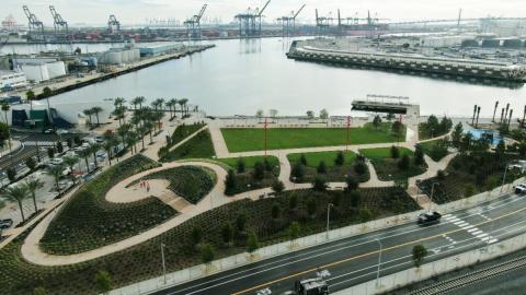 Aerial view of Wilmington Waterfront Promenade