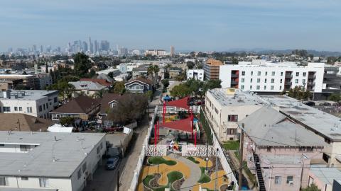 Aerial view of Mathews Park looking west