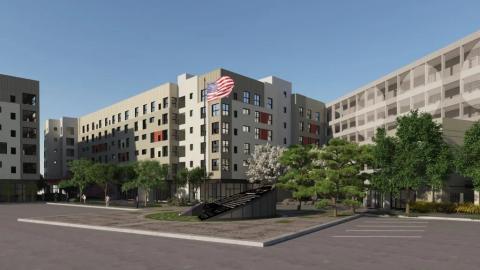 Rendering of Go For Broke Plaza and First Street North Residences