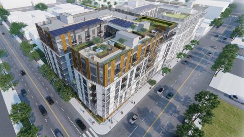 Aerial view of 1801 W. Santa Monica Boulevard looking northeast