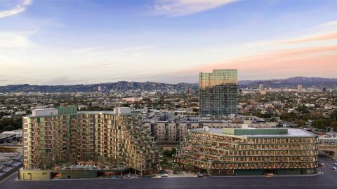 Aerial view of Habitat LA looking north