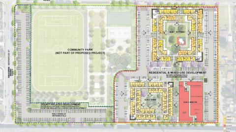Revised site plan for MacLaren Hall redevelopment