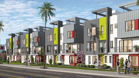 Rendering of proposed townhomes at Baldwin Hills/Crenshaw Plaza mall
