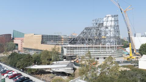 Exterior of the Samuel Oschin Air and Space Center looking northwest