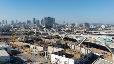Aerial view looking east toward Downtown Los Angeles