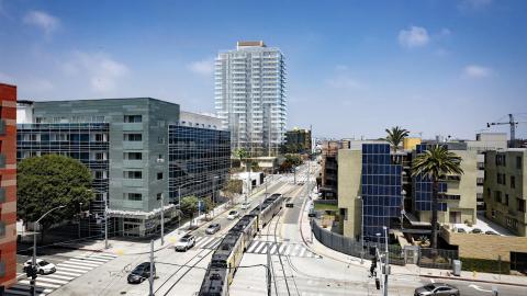 View looking east from above Downtown Santa Monica Station