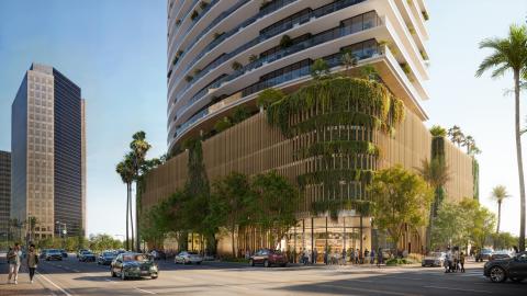 Street-level view of The Eastern looking southeast from Wilshire Boulevard