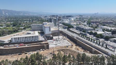 Aerial view of One Beverly Hills site looking east