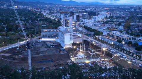 Mat pour at One Beverly Hills, aerial view looking east