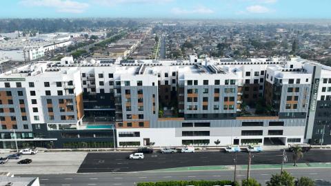 Aerial view looking east