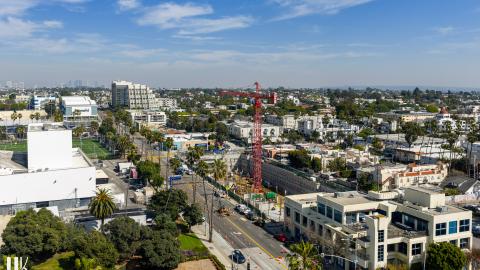 Aerial view looking southeast
