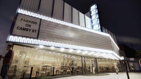 View looking northeast from street level