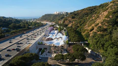 Aerial view looking south at the tram station