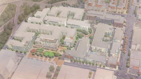 Aerial view of AMLI Old Pasadena looking northwest