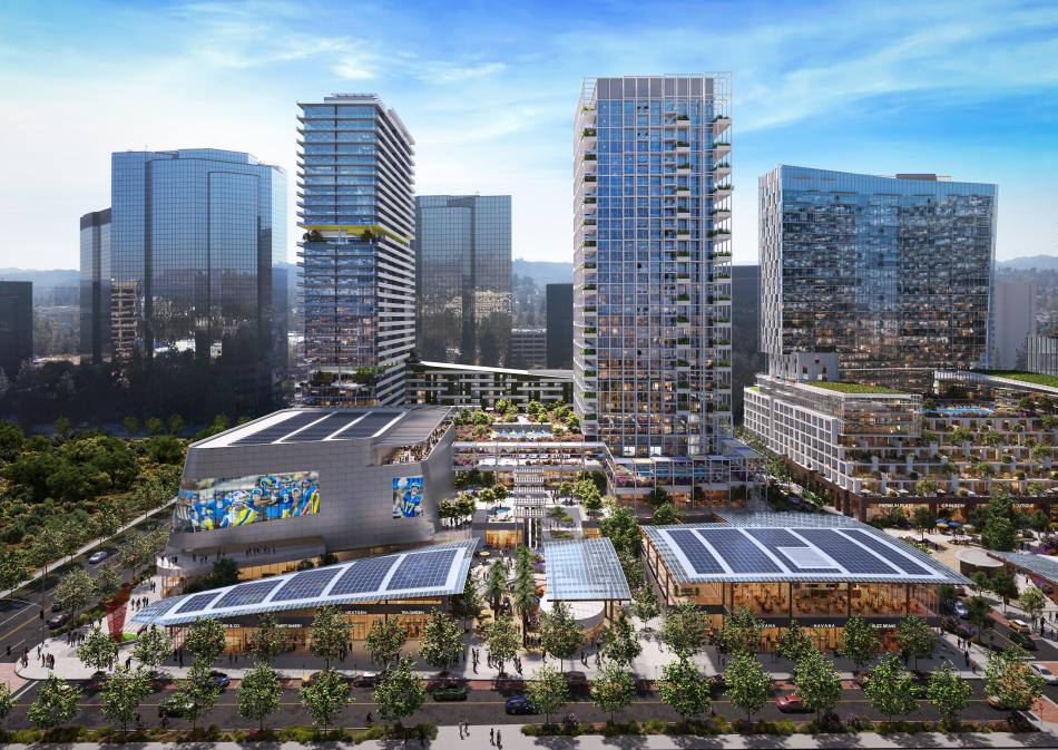 Overhead rendering of Rams Village at Warner Center