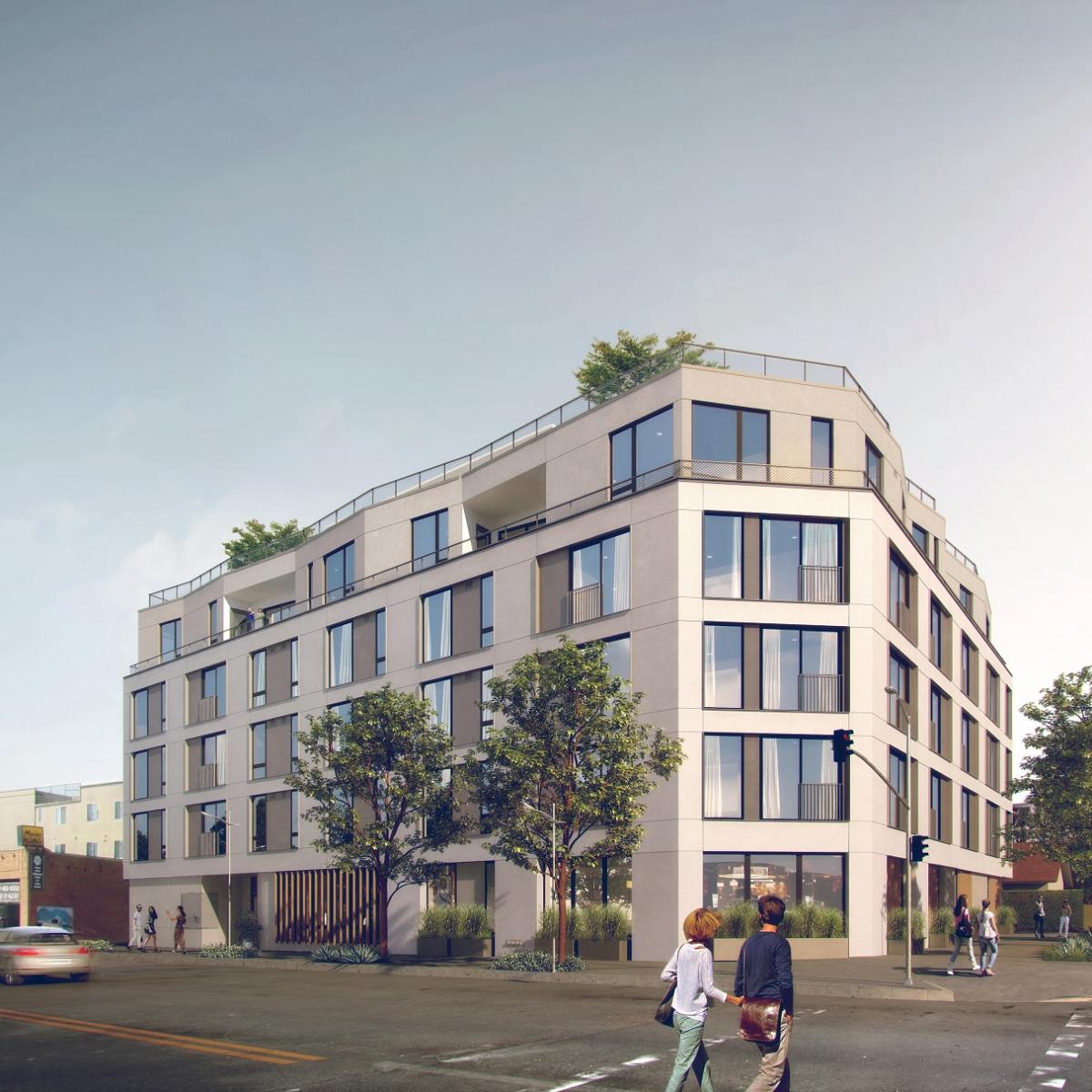 Mixed-use apartment building fully framed at 11701 W Santa